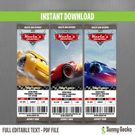 Cars 3 Birthday Ticket Invitations Set II